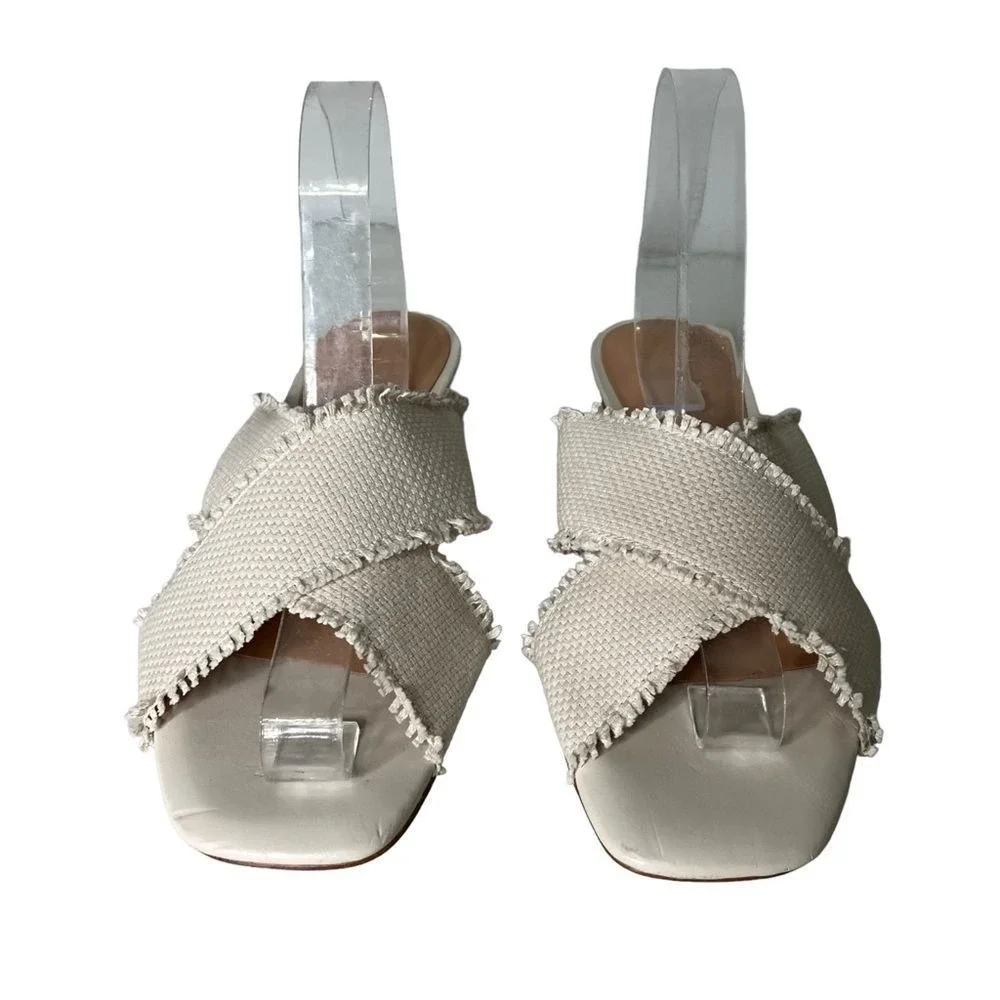 Halston Heritage Estella Woven Fabric Criss‎ Cross Slide Sandals - Size 10M